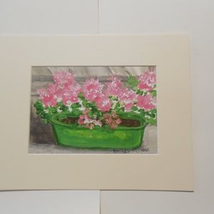 Pink Geraniums Watercolor Painting